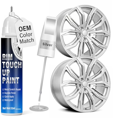 Silver Rim Touch Up Paint, 2-in-1 Brush & Tip, 0.4 fl oz - Universal Silver Rim Curb Rash Repair Kit for Scratches, Scuffs Alloy/Metal Wheels, OEM Color Match, Quick-Dry & Long-Lasting