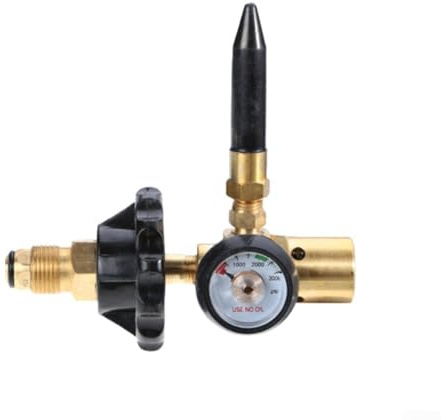 Messing Helium Druckminderer mit CGA580 und G5/8 Gewinde, 1-200 bar Einlass, 1-10 bar Auslass, 20 m³/h Durchflussmenge für Heliumzylinder (B)