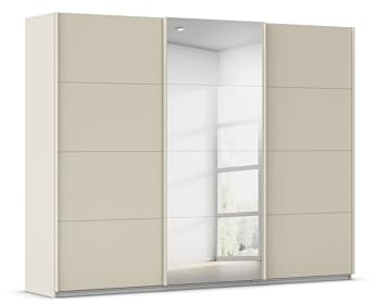 Rauch Möbel KULMBACH, Schwebetürenschrank, Farbe Beige, Breite 271 cm | Kleiderschrank mit Schwebetüren, Schiebetüren, 3-türig, mit Spiegel, Zubehör Basic, Schlafzimmer, Jugendzimmer, Garderobe