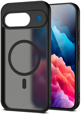 moex für Google Pixel 9 Hülle kompatibel mit MagSafe, Handyhülle Hardcase Stoßfest mit Kameraschutz, Translucent Back Cover, Schutzhülle Wireless Charging, Halo Case, Schwarz