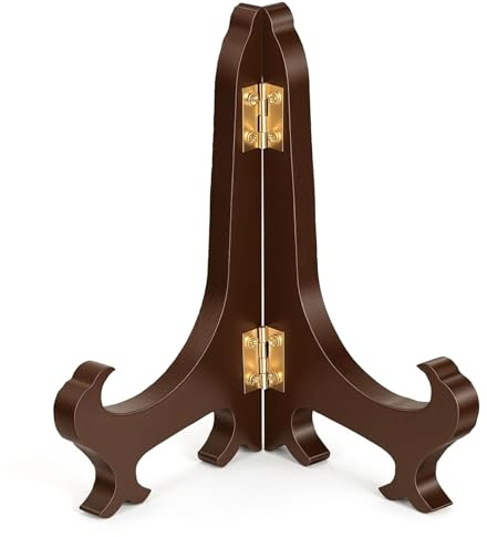 Alrhso Wooden Display Stand 5 Long Easel Plate Holder for Display Photo Decorative Plates Artwork Picture Frame (Dark Red)