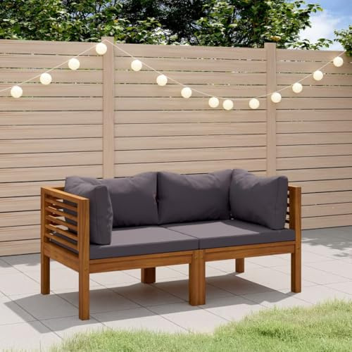 ACAGALA Gartenmöbel Set 2 Teilig, Balkonmöbel Set mit Dunkelgrau Kissen, 2-Sitzer Gartensofa, Outdoor Loungemöbel Sitzgruppe Garnitur Set aus Massivholz Akazie