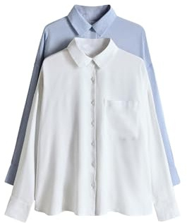 THE SET Donne Confezione da 2 Camicie con Bottoni Misto Lino | Adulto, Standard, Lavabile in lavatrice