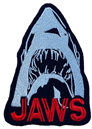 Jaws Patch (8,9 cm) DIY bestickt zum Aufnähen oder Aufbügeln, Horror-Film-Poster, Hai, Martin Brody The Revenge Souvenir-Kostüm