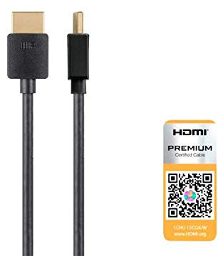 Monoprice 4K Certified Premium High Speed Slim HDMI Cable - 4K60Hz, 18Gbps, HDR, 2ft, Black