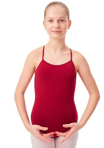 tanzmuster ® Ballettanzug Mädchen Träger - Leonie - aus Baumwolle, Ballettbody Ballett Trikot in Burgunder, Größe 140/146