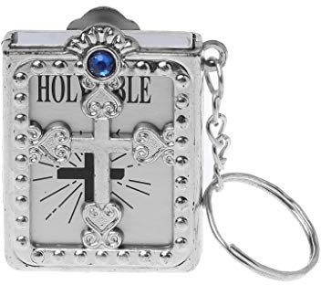 niumanery Mini Englisch Holy Bible Keychain religiösen christlichen Jesus Kreuz Schlüsselanhänger Geschenk Silber