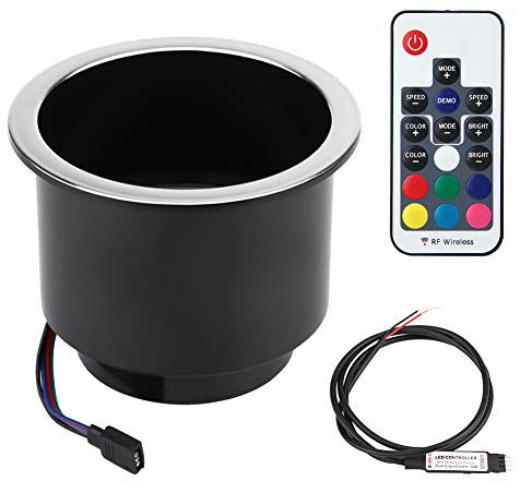 Qiilu RGB Plastic LED Light Drink Cup Holder with Remote Control - Metals and Plastics, Red, Blue - Boat, Car, Truck, RV - Drop In LED Cup Holder
