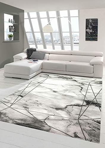 Teppich-Traum Wohnzimmer Designerteppich LÄUFER Marmor Optik mit Glanzfasern in grau, Größe 80x150 cm