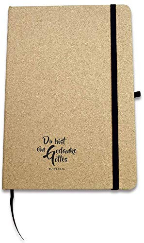 Notizbuch A5 aus Kork mit Spruch Du bist ein Gedanke Gottes / nachhaltiges Notizheft