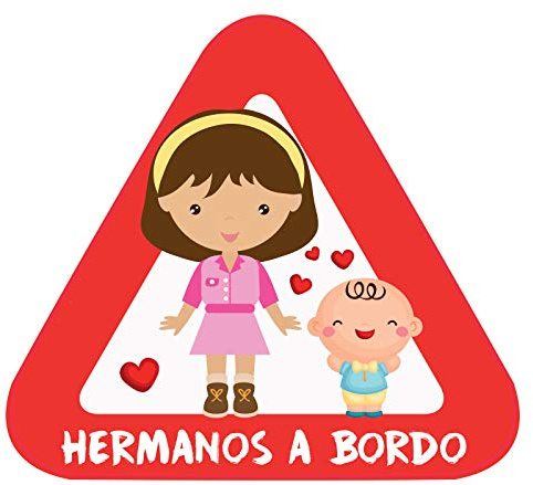 Pegatina Adhesiva Bebé a Bordo. Adhesivo vinilo para coche o moto. 15 x 13,7 cm. (9. Hermanos)