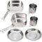 6 Stück/Set Edelstahl Outdoor Picknick Topf Pfanne Kit Camping Wander Kochgeschirr Teller/Schüssel/Tasse/Pfanne Abdeckung Kochset(Silber)