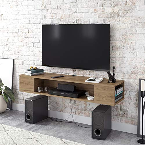 DECOROTIKA Peti Floating TV Stand Cabinet TV Unit Multimedia Storage Shelf Wall Mount Entertainment Unit (Oak)