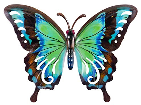 CIM Metall Wand-Deko - Schmetterling Türkis - 27cm x 20cm - tierische 3D Wandbilder - Wandschmuck inkl. praktischer Wandbefestigung - Lebhafte Wandskulptur