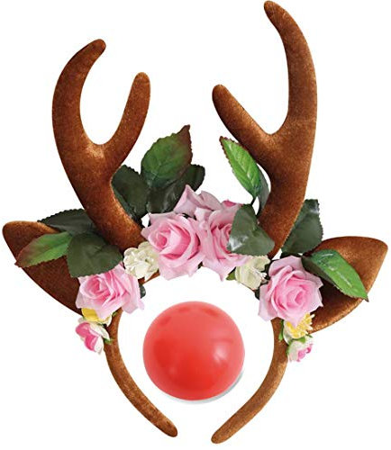 KarnevalsTeufel.de Set REH Rehlein Haarreif Rentier rote Nase Rudolf Weihnachten Geweih Haarschmuck Zubehör Accessoire (Set 2)
