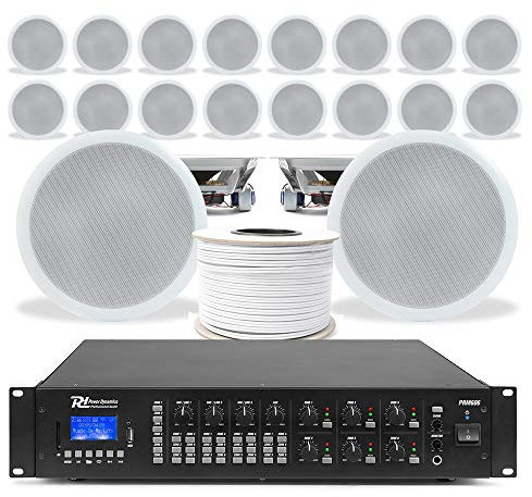 Power Dynamics 6-Zone 100V Ceiling Speaker System - PRM606 Matrix Amplifier & 20 CSPB6 6.5-Inch Speakers Multi-Room Background Music Audio Installation Kit