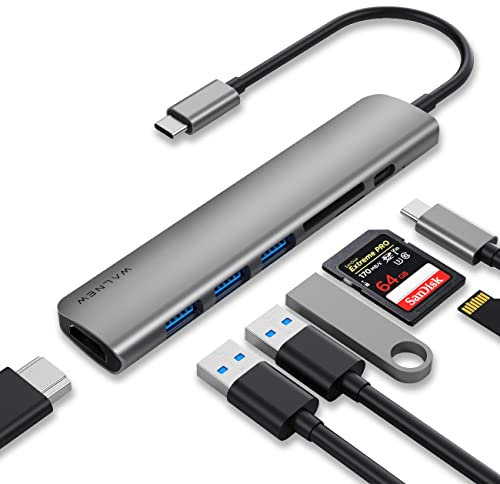 WALNEW USB C Hub, 7-in-1 USBC Docking Station with 4K HDMI,100W PD,SD/TF Card Reader,USB 3.0, Type C Multiport Dongle Adapter for MacBook,Mac,iPad,Surface Laptop,Chromebook,Dell XPS,Samsung Galaxy Tab