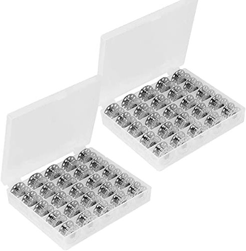 BetterJonny 50 Stück Nähmaschinenspulen, Metall Leer Unterfadenspule Garnspule Spulen Nähmaschine mit Aufbewahrungsbox für Haushaltsnähmaschine Nähzubehör Handwerk Werkzeuge,Silber
