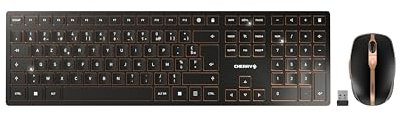 CHERRY DW 9100 SLIM, ensemble clavier et souris sans fil, layout français (AZERTY), connexion Bluetooth et radio, touches silencieuses, rechargeable, noir-bronze