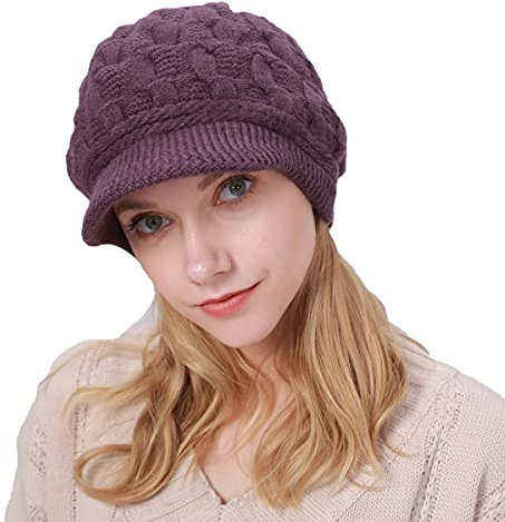 Gajaous Damen Winter Gefütterte Basken mütze Mütze Strick Ballon mütze Warm Slouchy Mütze mit Visier