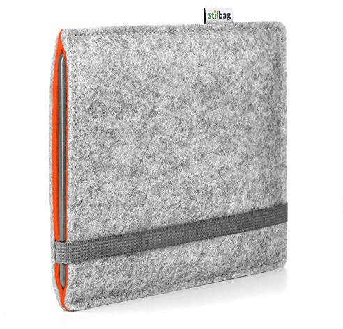 stilbag e-Reader Hülle Finn für Tolino Vision 6 | Schutzhülle Made in Germany (Hellgrau - orange)