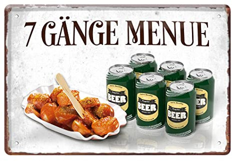 helges-shop Currywurst und Bier Schild - Retro Deko Metallschild - stilvolle Dekoration für Partykeller Kellerbar Werkstatt Küche - lustiges Blechschild für Feinschmecker und Gourmets - 30 cm x 20 cm