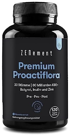 Probióticos, Prebióticos y Postbióticos Intestinales, 120 Cápsulas Gastrorresistentes - 30 cepas (80 mil millones UFC) por dosis + Inulina + Butirato + Zinc - Soporte Digestivo y Sistema Inmune