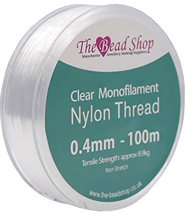 Filo monofilamento di nylon trasparente da 0,4 mm, filo per cucire trasparente, decorazione appesa, non elastico, resistenza alla trazione approssimativa 8,9 kg (0,4 mm - 100 m)