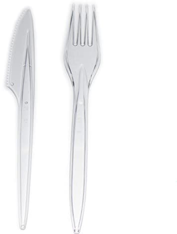 Commerline 200 Stück Plastikbesteck Set | 100 Gabeln & 100 Messer Party Besteck Set | Mehrweg & Robust | Wiederverwendbar Spülmaschinenbeständig gemäß (100 Gabeln & 100 Messer)