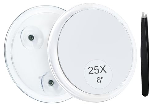 MIYADIVA Vergrößerungsspiegel, 25X Vergrößerungsspiegel Saugnapf für Vergrößerungs-Makeup-Spiegel, 25X Travel Magnifying Mirror Stick auf Spiegel für Blackhead Entfernung 6 Zoll
