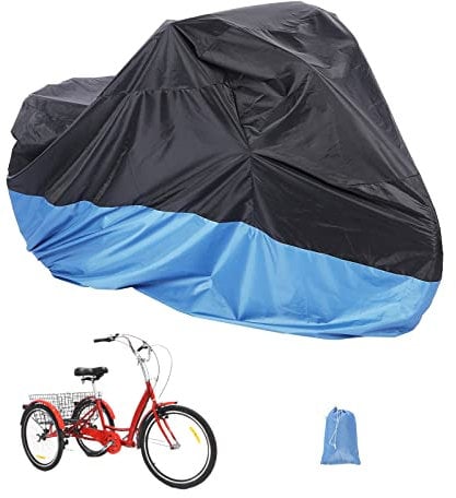 AkiiGer Adult Tricycle Cover Waterproof Outdoor, Bike Covers for 2 Bicycles, Sun Dust Wind Proof Bicycle Cover with Lock Hole, 90.6L, Ripstop Material, Easy to Carry-Blue