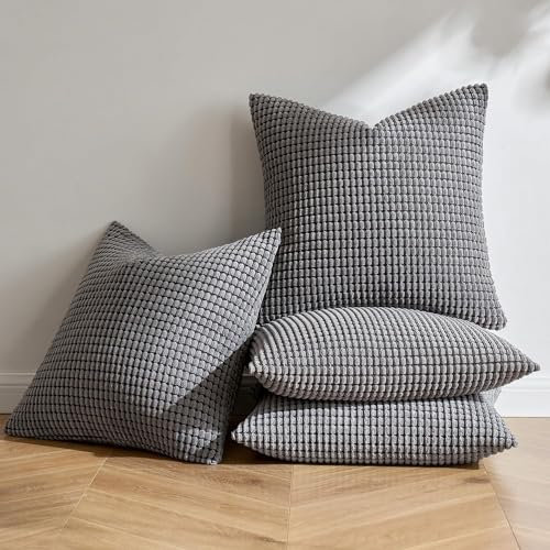 MIULEE 4er Set Kissenbezug Kissen Dekorative Kissenbezüge Kordsamt Sofakissen Dekokissen Kopfkissenbezug Couchkissen Deko Bezug für Sofa Couch Wohnzimmer Schlafzimmer Büro 45x45 cm Dunkelgrau