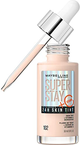 Maybelline Super Stay Up to 24HR Skin Tint, Radiant Light-to-Medium Coverage Foundation, Makeup Infused With Vitamin C, 102, 1 Count