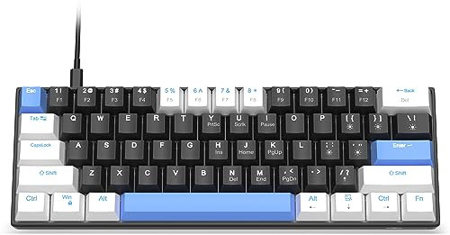 60 Percent Mechanical Gaming Keyboard,White Black Blue Mixed Color Keycaps Gaming Keyboard with Linear Red Switch, Detachable Type-C Cable Mini Keyboard with Blue Light for Windows/Mac/PC/Laptop