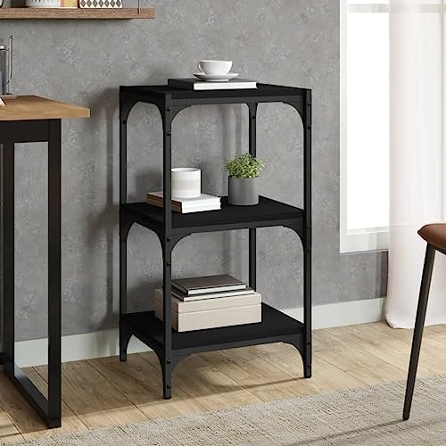 Higsose 40x33x70,5 cm Bücherregal Schwarz Holzwerkstoff und Stahl Wohnzimmer Möbel Regal Schmal Metallregal Regal Wohnzimmer Industrial Möbel Standregal Holz Offenes Regal Vielseitige Regal