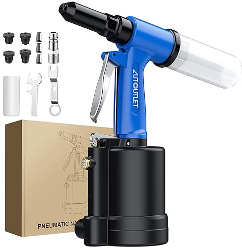 AUTOUTLET Remachadora Neumática Hidráulica Azul 4 Boquillas para Remaches 2,4mm 3,2mm 4 mm,4,8mm Capacidad 1408KGF Tirando de Presión Aplicaciones Auxiliares o Domésticas, Fabricación de Automóviles