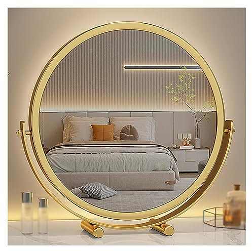 A – Unbeleuchteter Kosmetikspiegel, B – Beleuchteter Kosmetikspiegel, Make-up-Spiegel Mit Metallrahmen, 3 Farben Beleuchtete Modi, Smart Touch Dimmbar, 36o° Drehbarer Kosmetikspiegel(B - Gold,40*43.5c