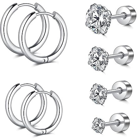 Longita 12g Conch Piercing Ring 6/8/10mm Cubic Zirkonia Knorpel Forward Helix Piercings Chirurgenstahl Tragus Piercing Silber Conch Piercing Studs Cz Labret Stecker Ohrpiercing
