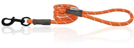 HugglePets Reflective Rope Dog Lead - Orange (107cm x 1cm) High Visibility Weatherproof Lead for Dogs with Reflective Stitching & Easy-to-Attach Metal Swivel Trigger.