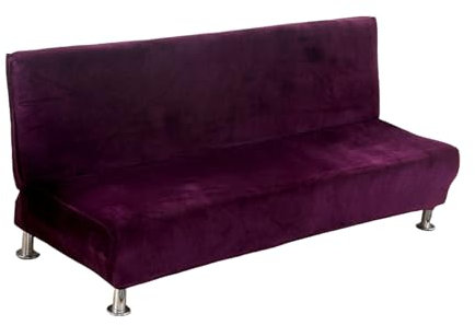 GUYIRT Samt Couchbezug Ohne Armlehne, Universal Armless Schlafsofa Bezüge, Stretch Couchbezug Für Futon, Sofabezug Ohne Armlehnen Mit Gummiband-Lila