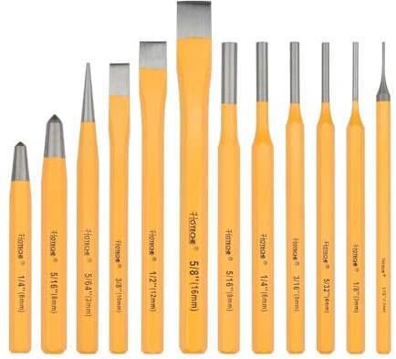 HOTECHE 12-teiliges Durchschlag- und Splintentreiber-Set, aus 40CRV-Stahl, in gelber Farbe, mit schwarzer Kunststoffbox