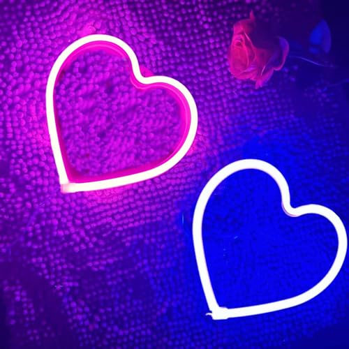 süße LED Herz Schilder batterie Neon-Herz Valentinstag Liebe dekorative Lampe für Hochzeit Mädchen Frauen Zimmer Wanddekoration, Weihnachten Valentinstag Geschenke für Ehefrauen, 7,8 x 8,2 Zoll