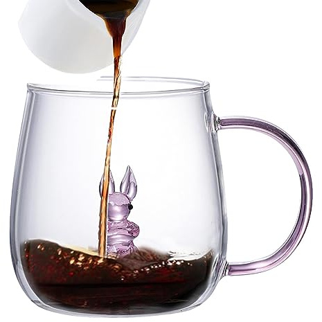 Huasean -Tier-Kaffeetasse Mit Süßem Tier Im Inneren – 400 Ml Klarglas-Morgentasse Mit Henkel | Neuartige -Tiermilch-Teetasse | Hitzebeständige Süße Tasse Mit Tiermotiv