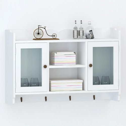 LAPOOH White MDF Wall Cabinet Display Shelf Book/DVD/Glass Storage,Furniture,Shelving,Wall Shelves & Ledges(SPU:242435)