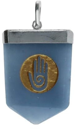 ROCKING GIFTS Anhänger blauer Hopi-Hand, versilbert, natürliches Mineral, Größe 2,1 x 3 cm, ideal für Energietherapie und Meditation, brasilianische Herkunft