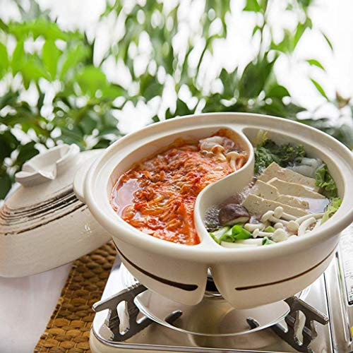 Shabu Shabu Hot Pot Yin Yang Hot Pot on Both Sides with partition Double Yuanyang Hot Pot Donabe Japanese Clay Hot Pot Heat-Resistant Ceramic Casserole A 2l