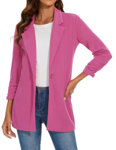 MINTLIMIT Women Long Lapel Blazer Tailored Long Sleeve Oversized One Button Coat Jacket Formal Suit (Rose Pink XL)