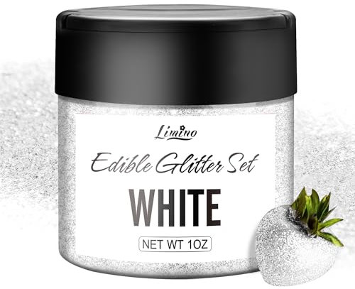 Essbarer Glitzer - 1oz Essbarer Glitzerpulver Schimmer Glitzerstaub für Getränke, Kuchen, Lebensmittel - Metallisch Glitzerpuder Lebensmittelfarbe Pulver zum Cocktail, Fondant, Wein, Keksen (Weiß)