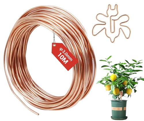 FIFIBANG 10M Kupferdraht, Ø3mm Copper Wire, T2 Reiner Kupferdraht Blank, Basteldraht Schmuckdraht, Gardening Kupferdraht, Kupferspulen für Garten, Pflanzen und Gemüseanbau DIY