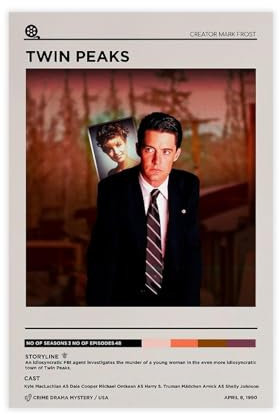 Twin Peaks TV-Serie-Poster, Leinwand-Poster, Wandkunst, Dekordruck, Bild, Gemälde für Wohnzimmer, Schlafzimmer, Dekoration, ungerahmt, 30 x 45 cm